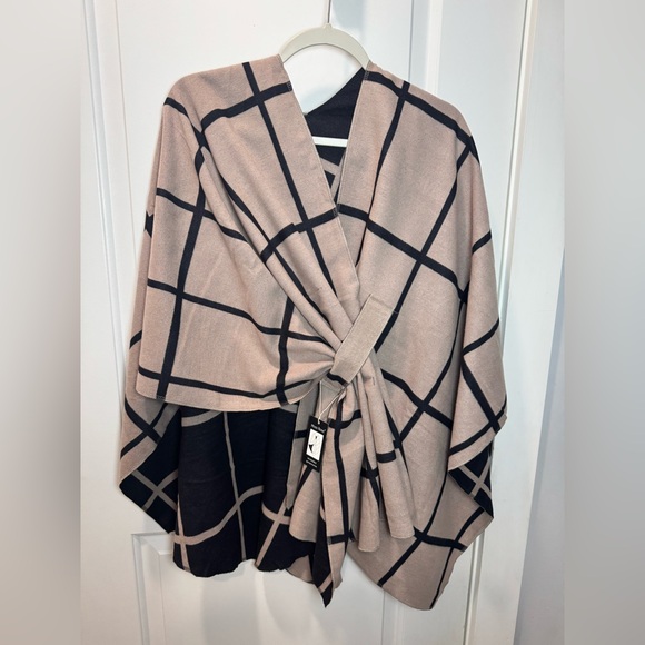 Moss Rose Sweaters - Moss Rose Women's Shawl Wrap Poncho Ruana Cape Open Front Az Black and Khaki